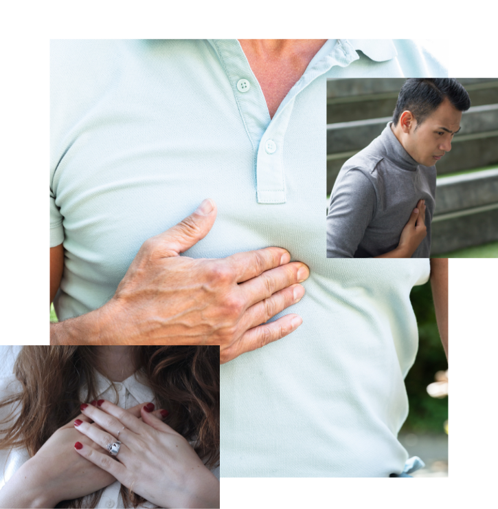 Three people with heartburn, acid reflux, GORD, Gerd and indigestion.