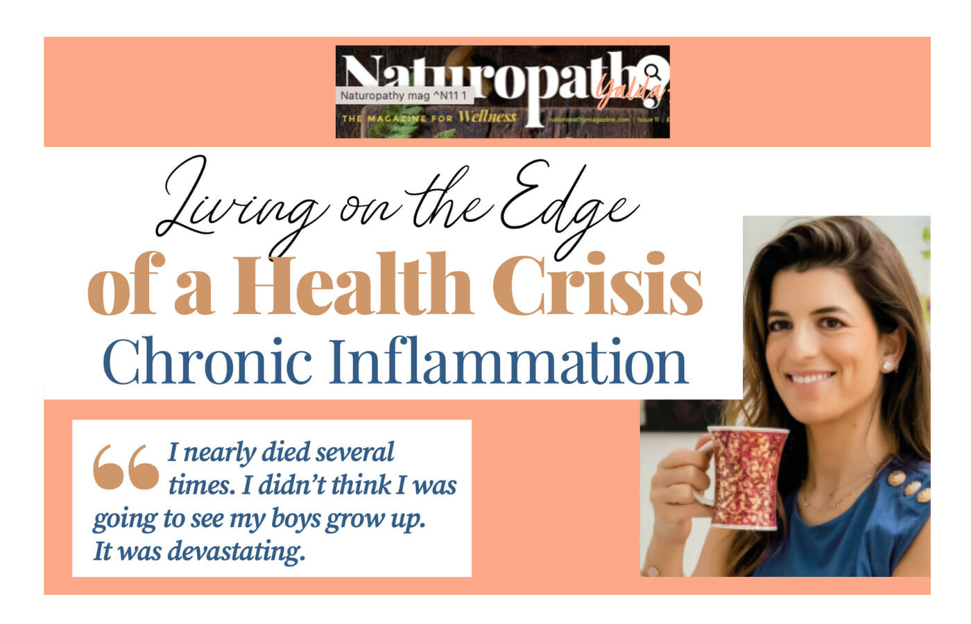 A picture of Yalda Alaoui with her feature in Naturopathy magazine.